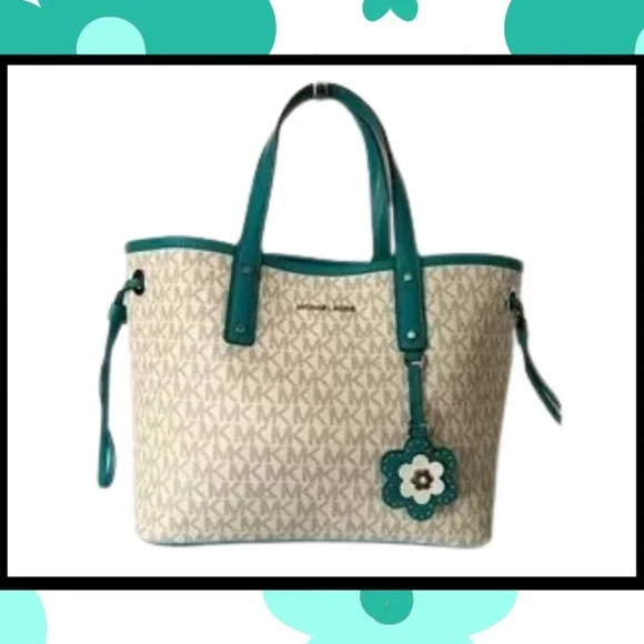 Michael Kors Carter White and Teal Reversible Tote - Picture 4 of 6